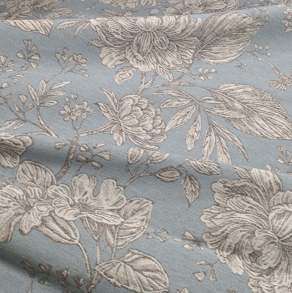Tela jacquard azul con flores - 3