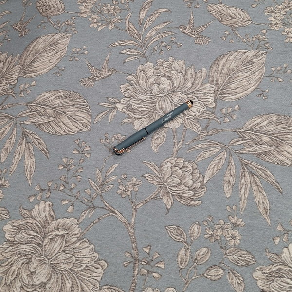 Tela jacquard azul con flores - 5