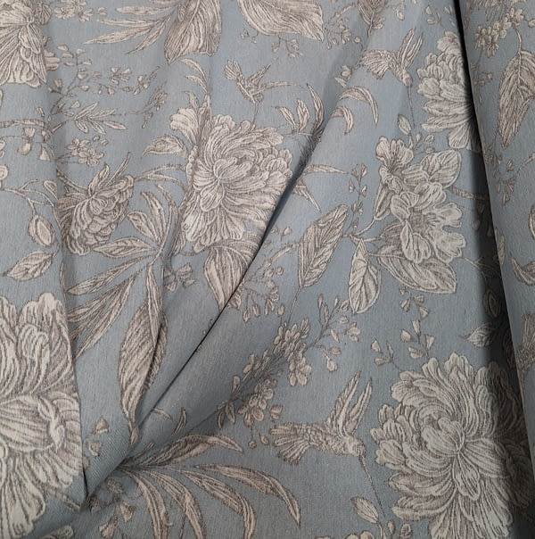 Tela jacquard azul con flores - 6