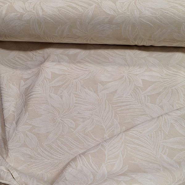 Tela por metros jacquard beige hojas selva - 4