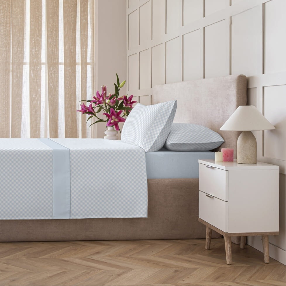 Sábanas Coralina vichy cuadros azul