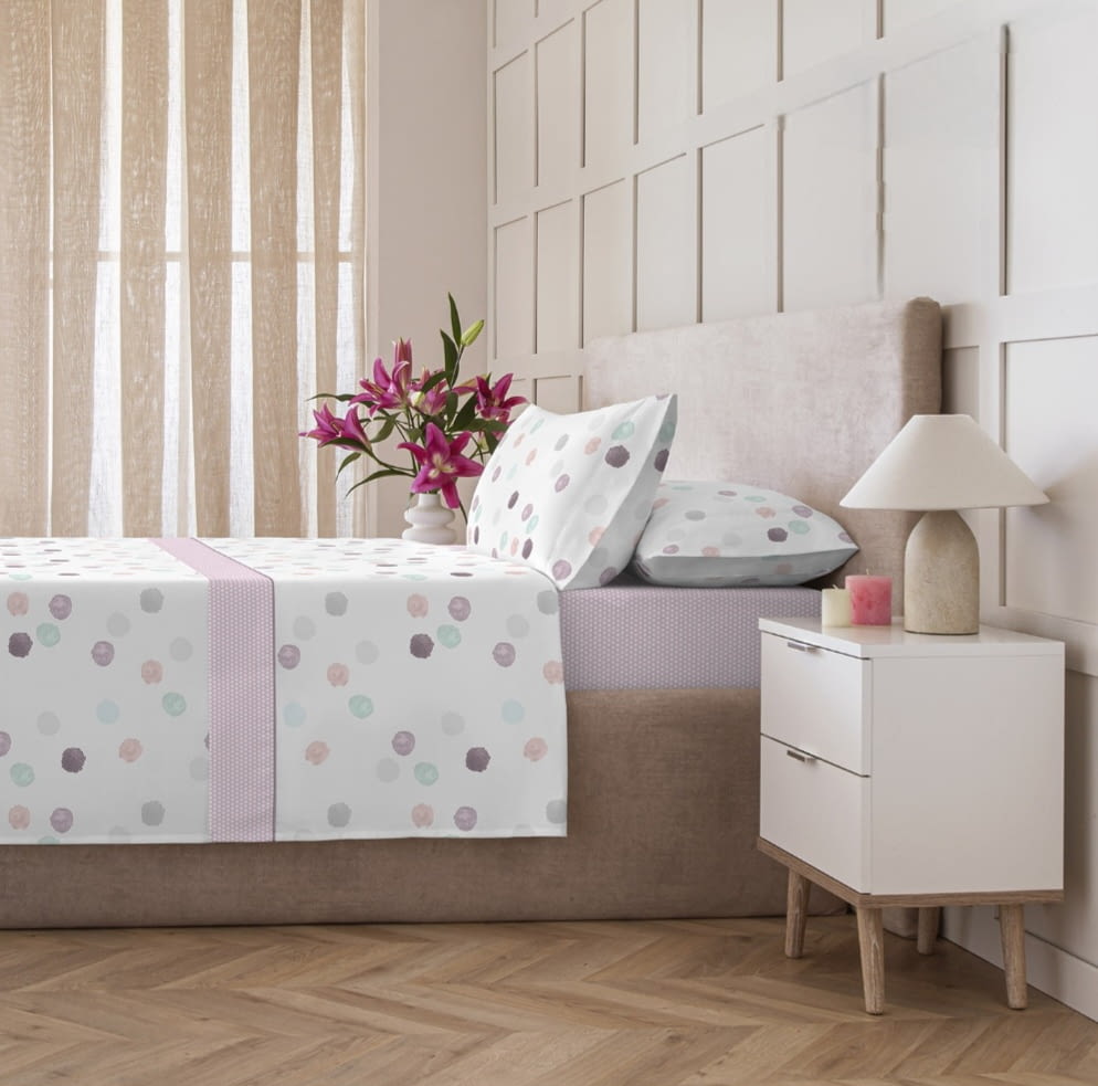 Sábanas Coralina lunares violeta