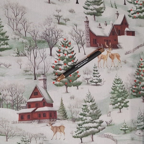 Tela resinada de Navidad con ciervos y casitas - 1