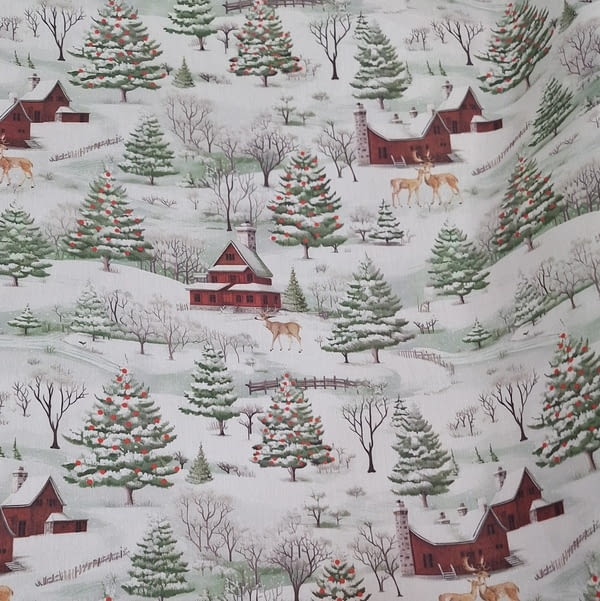 Tela resinada de Navidad con ciervos y casitas - 2