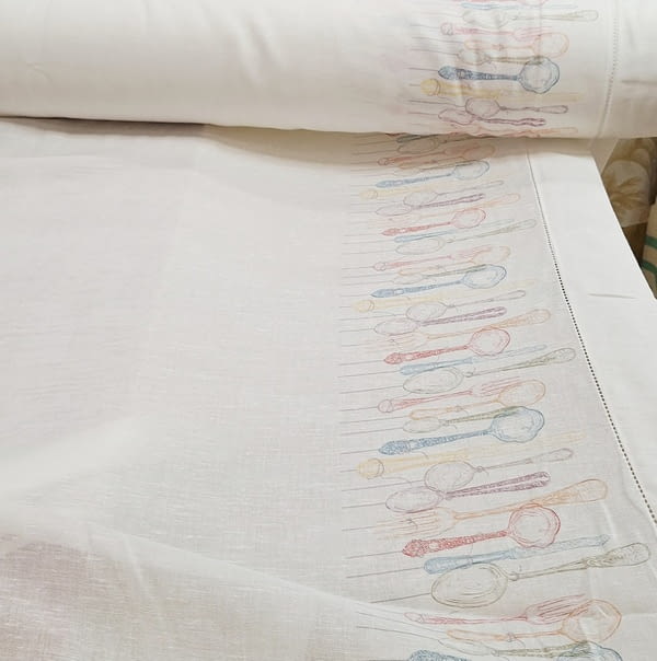 Tela visillo de cocina lino blanco con cubiertos - 5