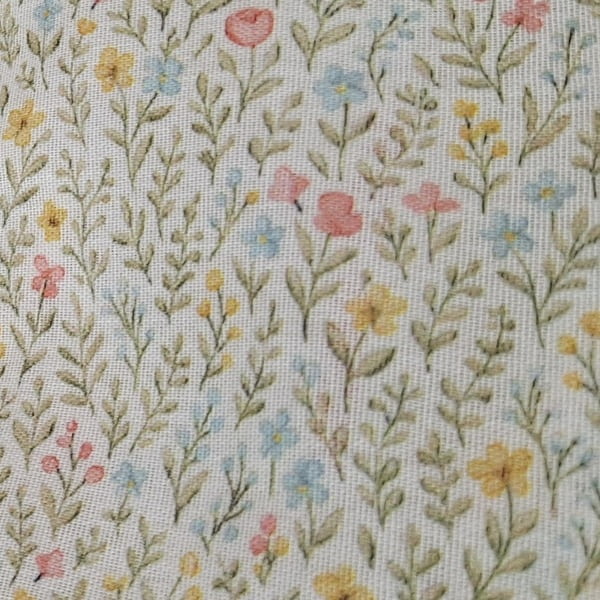 Tela visillo florecitas verde, amarillo,  rosa - 3