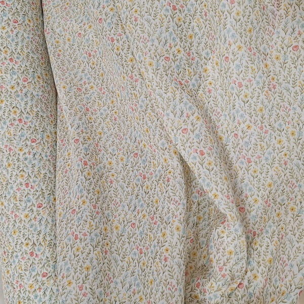 Tela visillo florecitas verde, amarillo,  rosa - 4