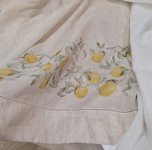 Tela visillo de lino con bajo de limones - 1
