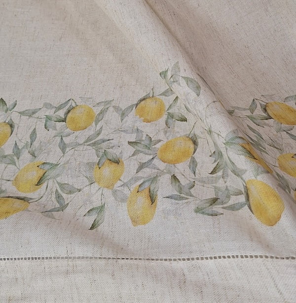 Tela visillo de lino con bajo de limones - 2