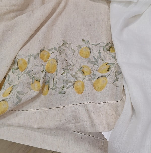 Tela visillo de lino con bajo de limones - 5