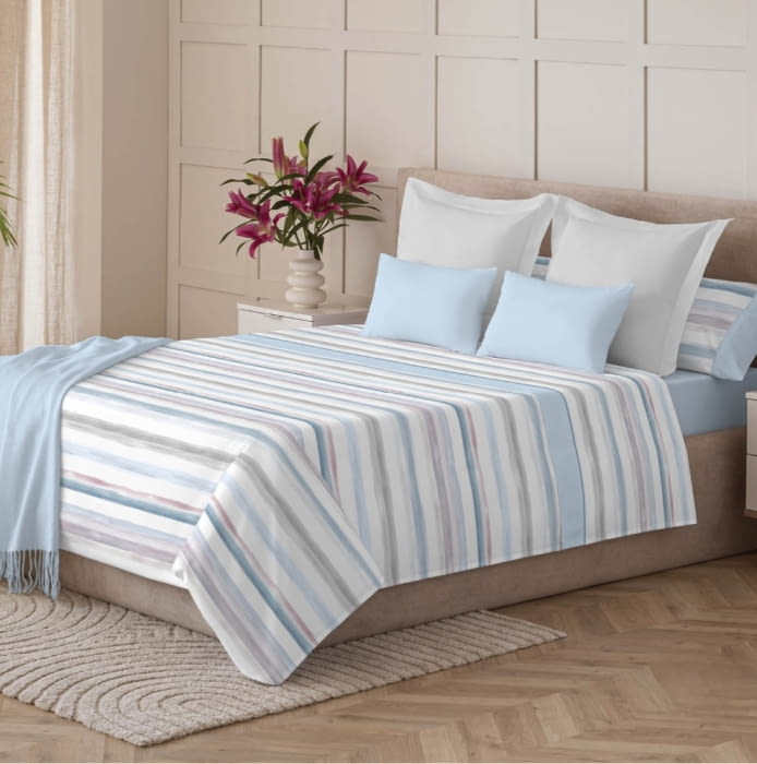 Sábanas rayas azules. Cama: 135 y 180 - 2