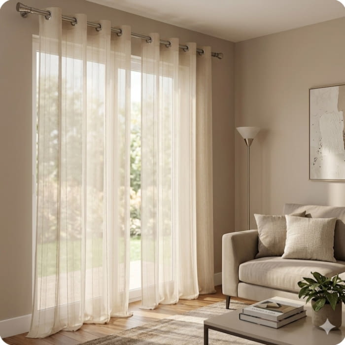 Visillo confeccionado beige cadeneta 140 x 260 - 2