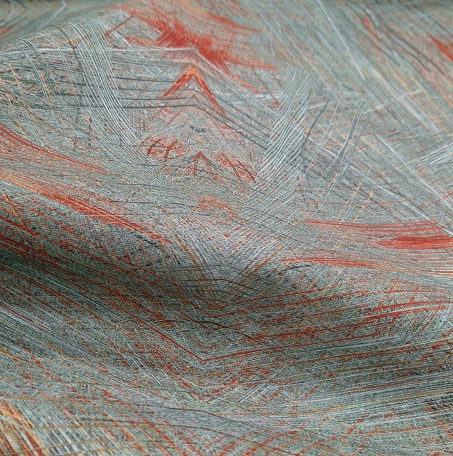 Tela dibujos geométricos verde y teja - 5