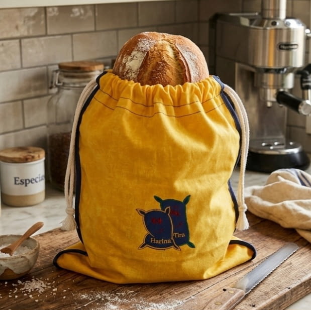 Bolsa de pan amarilla bordada - 3
