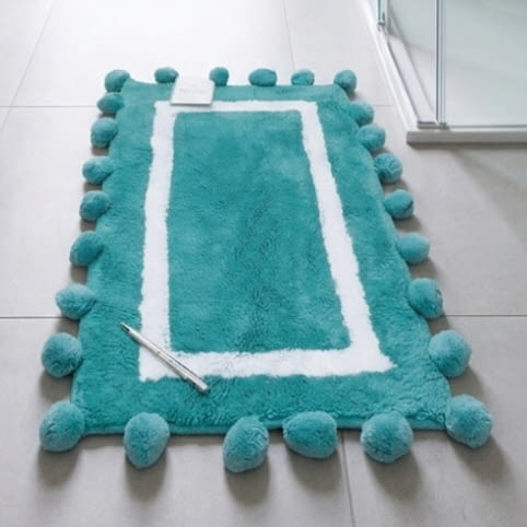 Alfombra de baño pompones turquesa - 2