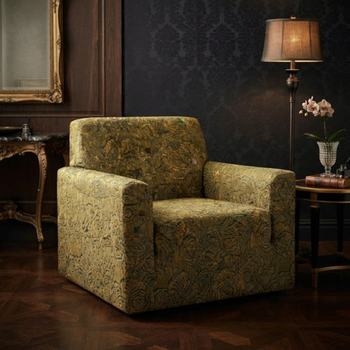 Funda sillón 1 plaza labrado verde y amarillo - 2