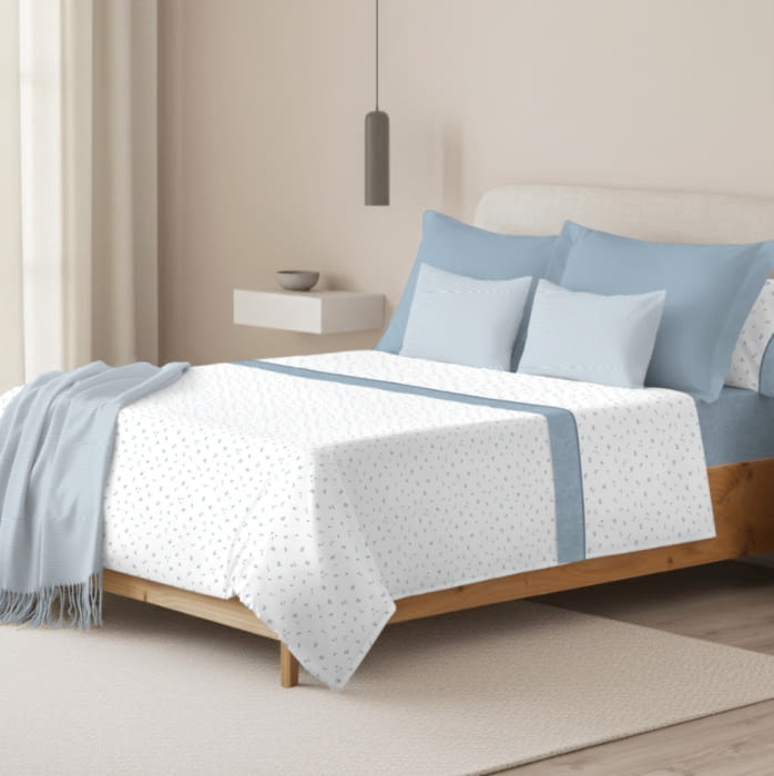 Sábanas 100% algodón hojitas azules. Cama 150 - 1