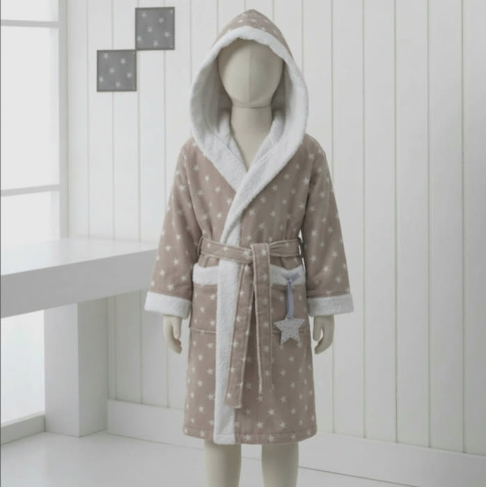 Albornoz infantil beige estrellas. Talla 6-8 - 1