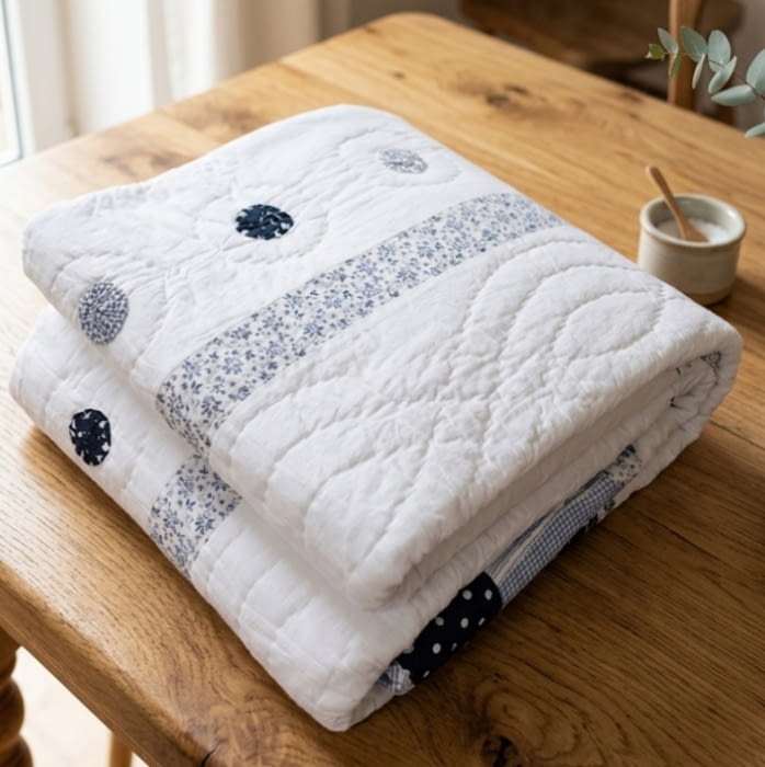 Boutie algodón blanco bodoques azul cama: 150 - 5