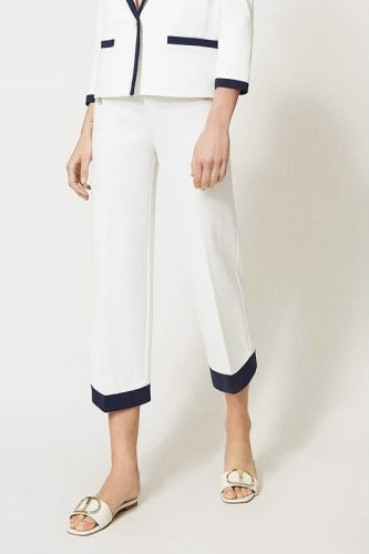 TWINSET pantalón blanco ancho con vivos azul marino - 1