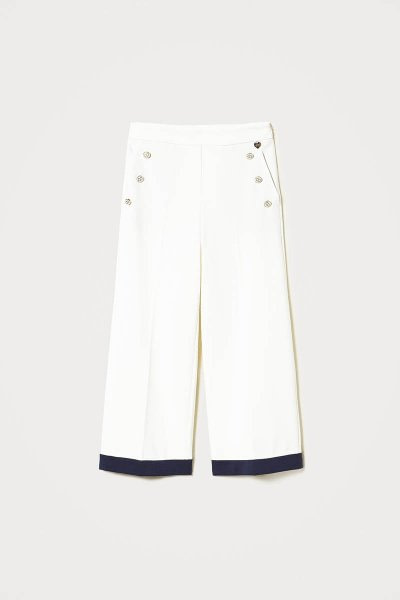 TWINSET pantalón blanco ancho con vivos azul marino - 5