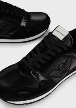 EMPORIO ARMANI sneakers en ante y charol negro
