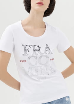 FRACOMINA camiseta cruda con logo en strass - 1