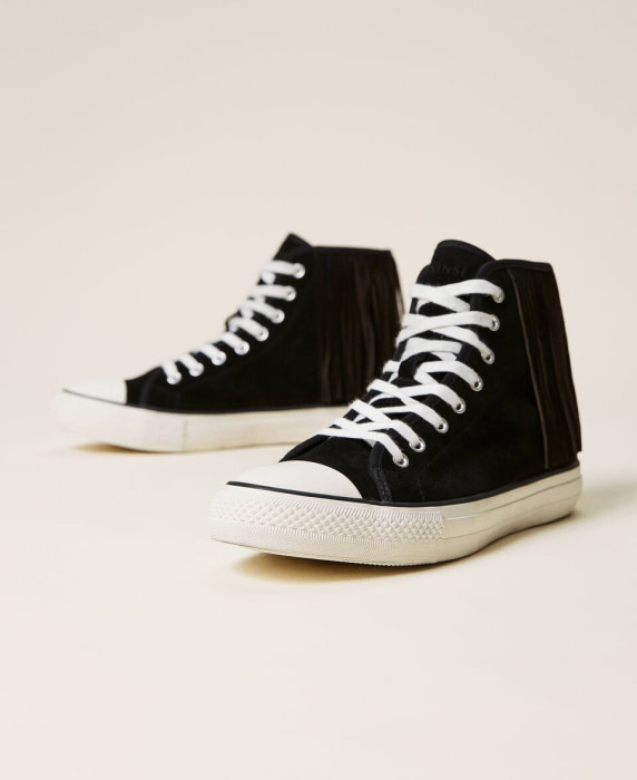 TWINSET sneakers botín color negro con flecos - 1