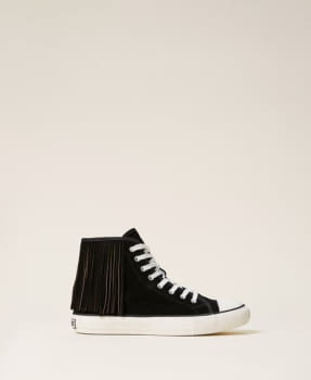 TWINSET sneakers botín color negro con flecos - 3