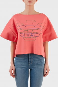 EMPORIO ARMANI camiseta over con logo color coral