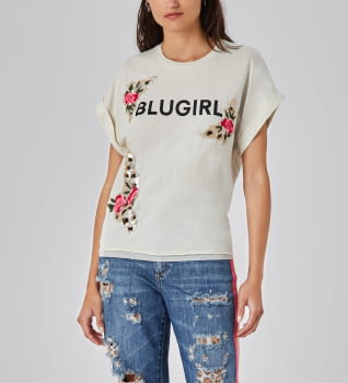 BLUGIRL camiseta blanca con logo y flores - 1