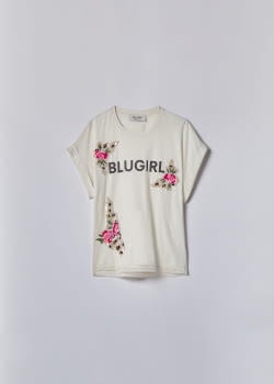 BLUGIRL camiseta blanca con logo y flores - 4