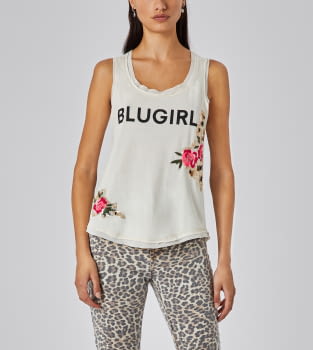 BLUGIRL camiseta sin mangas blanca con logo y  flores - 4
