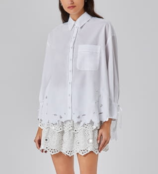 BLUGIRL camisa blanca con flores endamascada - 1