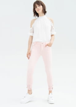 FRACOMINA pantalón color rosa palo con pedrería en los bajos - 1