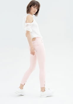 FRACOMINA pantalón color rosa palo con pedrería en los bajos - 3