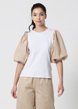 KOCCA camiseta blanca con manga abullonada camel - 1