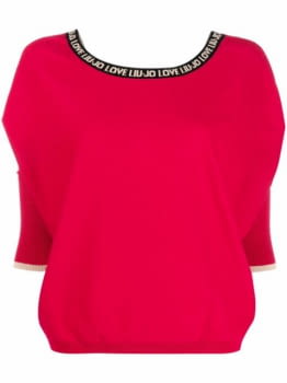 LIU·JO jersey escote pico color fresa con logo - 1