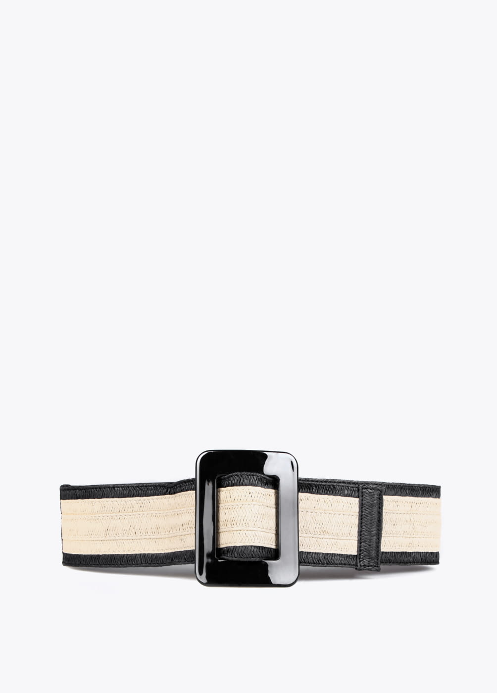LOLA CASADEMUNT cinturón elástico rafia bicolor blanco y negro