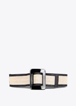 LOLA CASADEMUNT cinturón elástico rafia bicolor blanco y negro