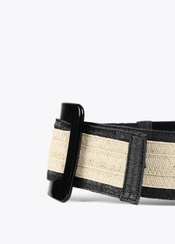 LOLA CASADEMUNT cinturón elástico rafia bicolor blanco y negro - 2