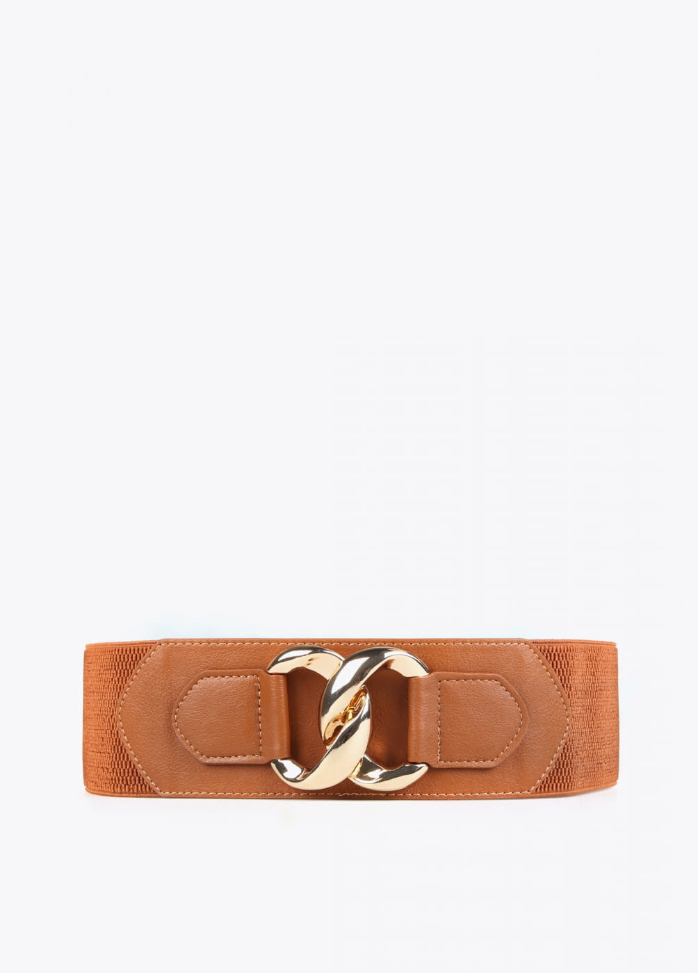 LOLA CASADEMUNT cinturón elástico marrón con  eslabones dorados