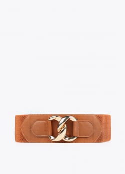 LOLA CASADEMUNT cinturón elástico marrón con  eslabones dorados