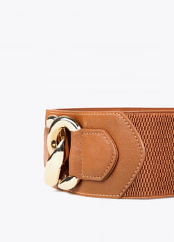LOLA CASADEMUNT cinturón elástico marrón con  eslabones dorados - 2