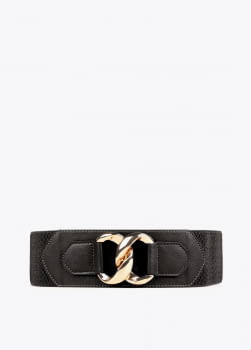 LOLA CASADEMUNT cinturón elástico negro con  eslabones dorados