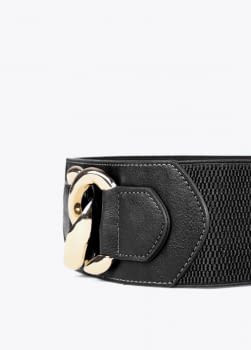 LOLA CASADEMUNT cinturón elástico negro con  eslabones dorados - 2