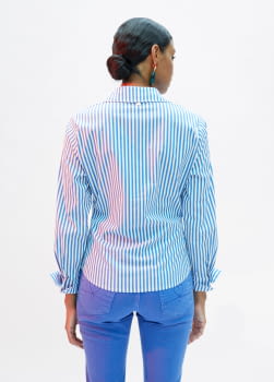 LOLA CASADEMUNT camisa de rayas azul y blanco con frunzido - 3