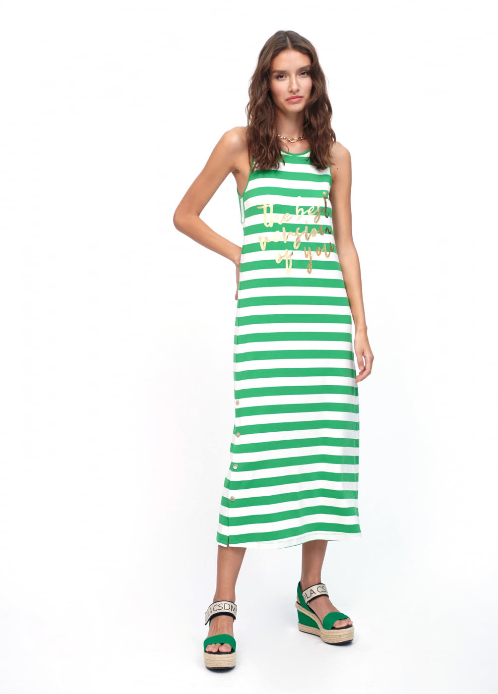 LOLA CASADEMUNT vestido rayas largo color verde