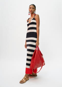LOLA CASADEMUNT vestido rayas negro, blanco y rojo - 2