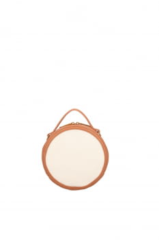 LIU·JO bolso lona color beige redondo con vivos  ecopiel coñac con logotipo - 3